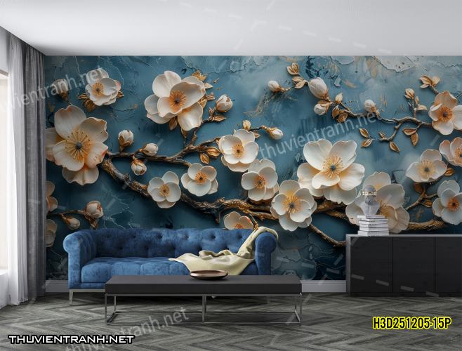 Tranh dán tường Hoa 3D- H3D251205-15P - Tranh tường chất lượng cao